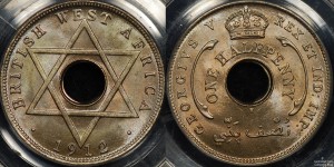 British West Africa 1912H Half Penny PCGS MS64