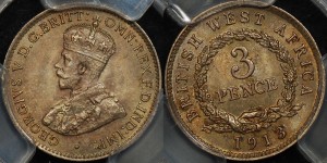 British West Africa 1913 3d PCGS MS64