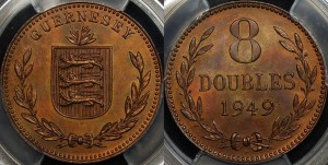 Guernsey 1949 8 Double PCGS MS65RB