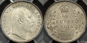 India 1910(c) 1/4 Rupee PCGS MS63