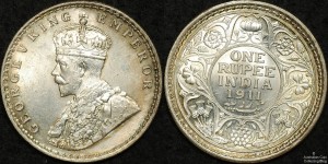 India 1911(c) Rupee PCGS MS63