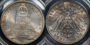 Germany - Saxony 1913E 3 Mark PCGS Cleaned