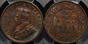 India 1936 1/4 Anna PCGS MS64BN