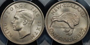 New Zealand 1950 Florin PCGS MS64