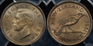 New Zealand 1951 Sixpence PCGS MS64