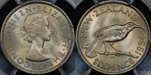 New Zealand 1954 Sixpence PCGS MS64