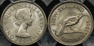 New Zealand 1965 Sixpence "Broken Wing" PCGS MS63