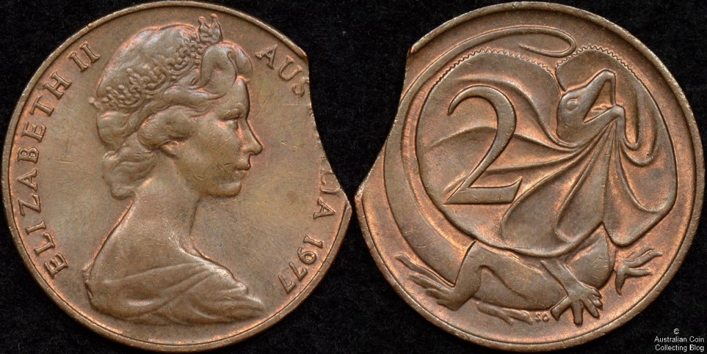 Australia 1977 2 Cent Curved Clipped Planchet