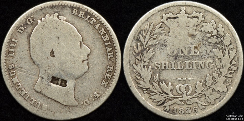 Great Britain 1836 Shilling with MB Countermark