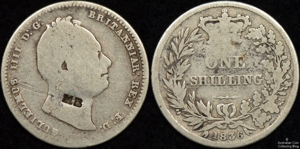 Great Britain 1836 Shilling with MB Countermark