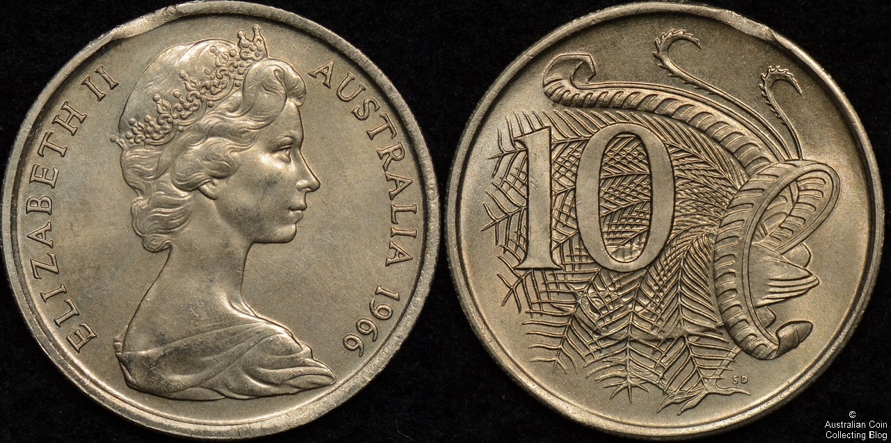 Australia 1966 10 cent clipped planchet