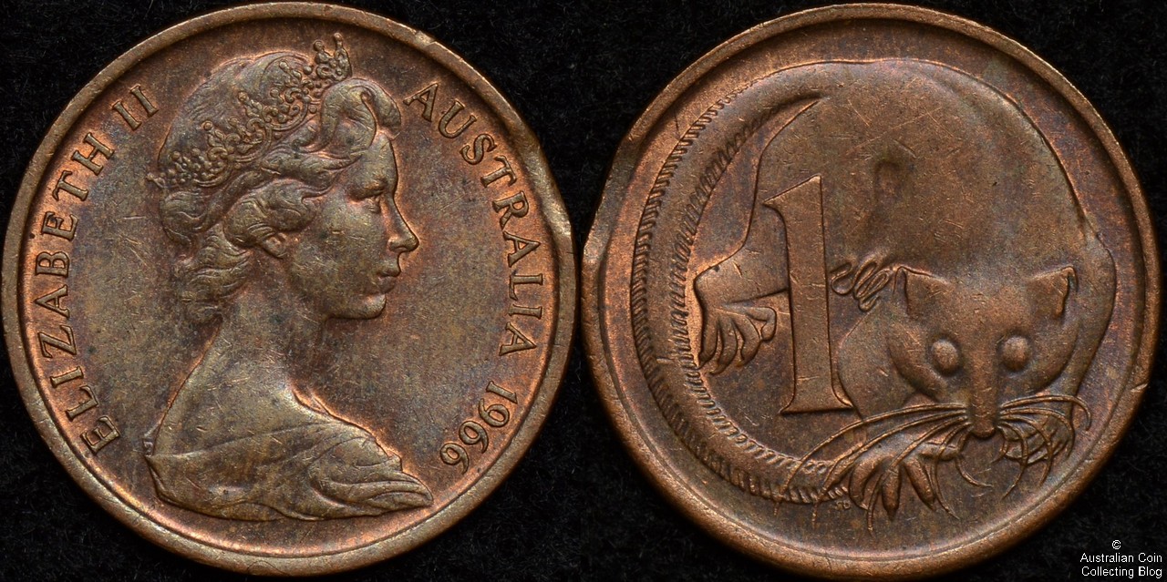 Australia 1966 1 cent clipped planchet