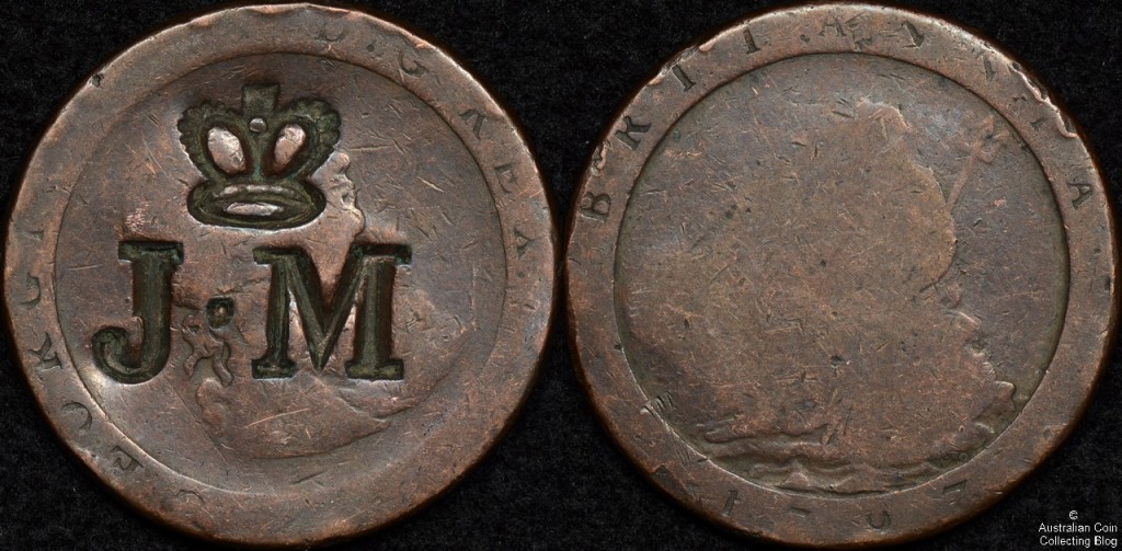 Crowned J.M Counterstamp on British 1797 Cartwheel Penny