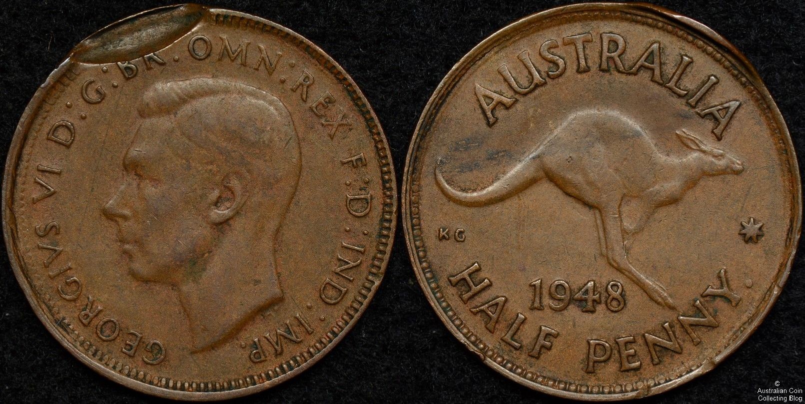 Australia 1948 Perth Half Penny Indent Error
