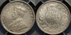India 1936C Half Rupee