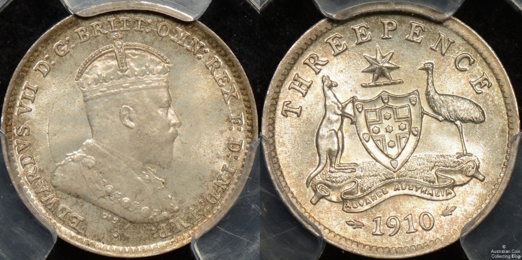 Australia 1910 3d PCGS MS66