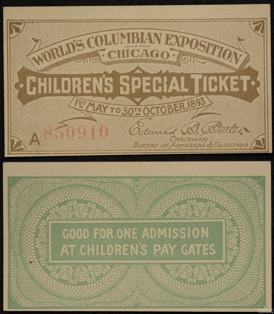 Children's Columbia Exposition Entry Ticket