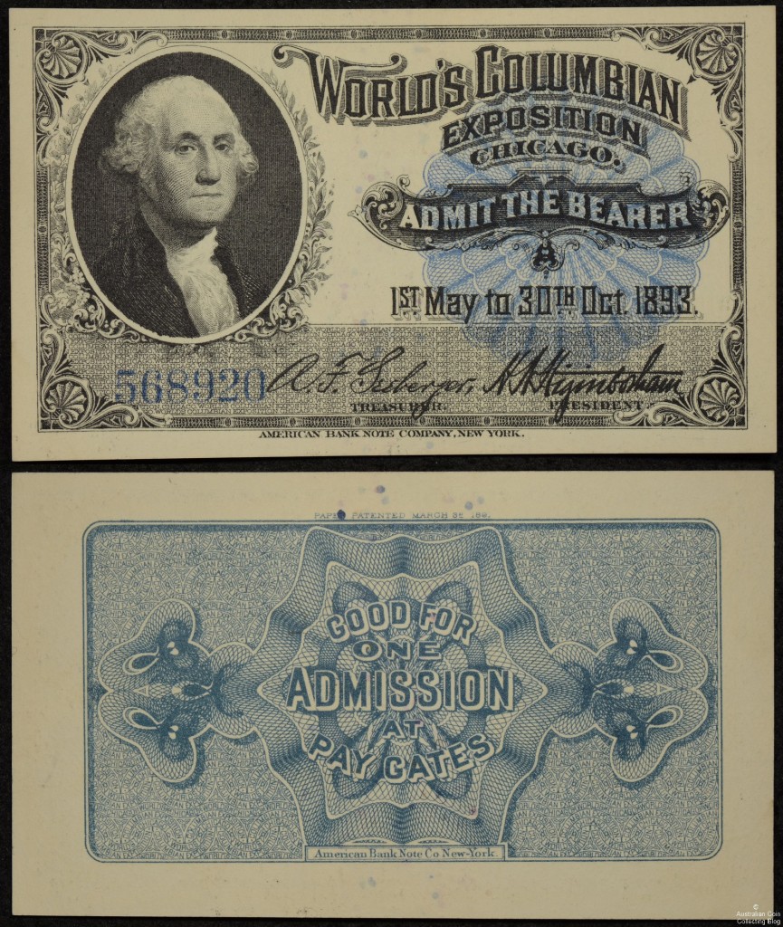 Washington Portrait Souvenir Columbia Exposition Entry Ticket