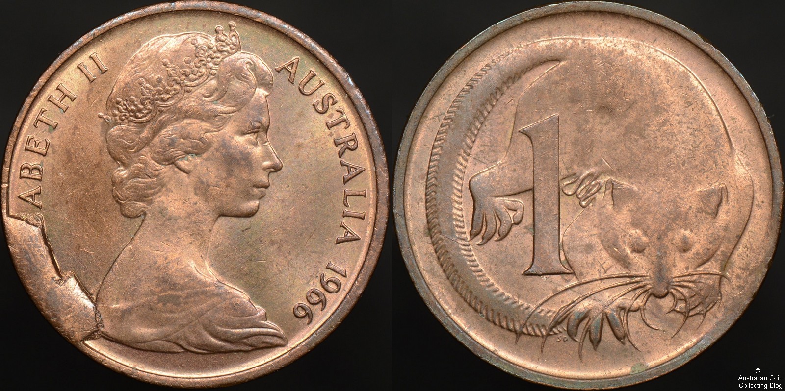 1966 1 cent obverse cud