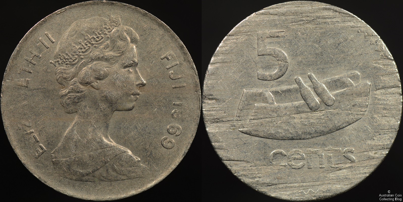 Struck on a Split Planchet Coin Error -Fiji 1969 5 cent