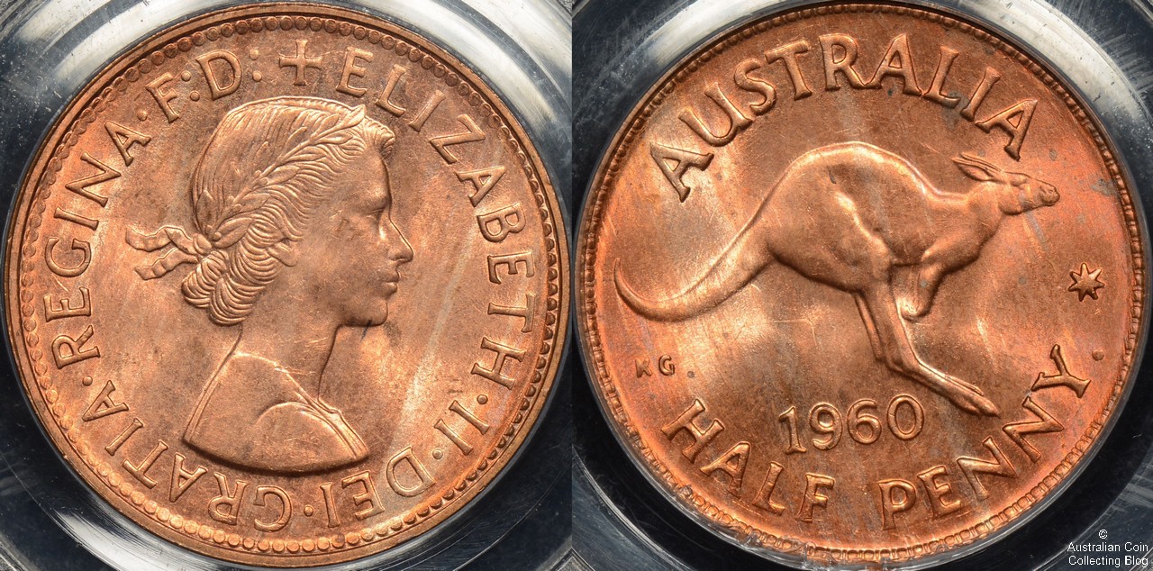 Australia 1960 y Halfpenny PCGS MS63RB