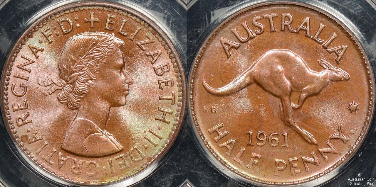 Australia 1961 y Halfpenny PCGS MS65RB