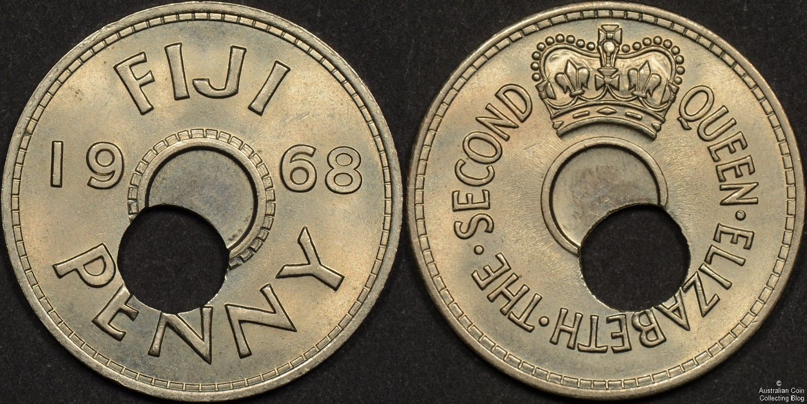 Fiji 1968 Penny Off Center Hole Error