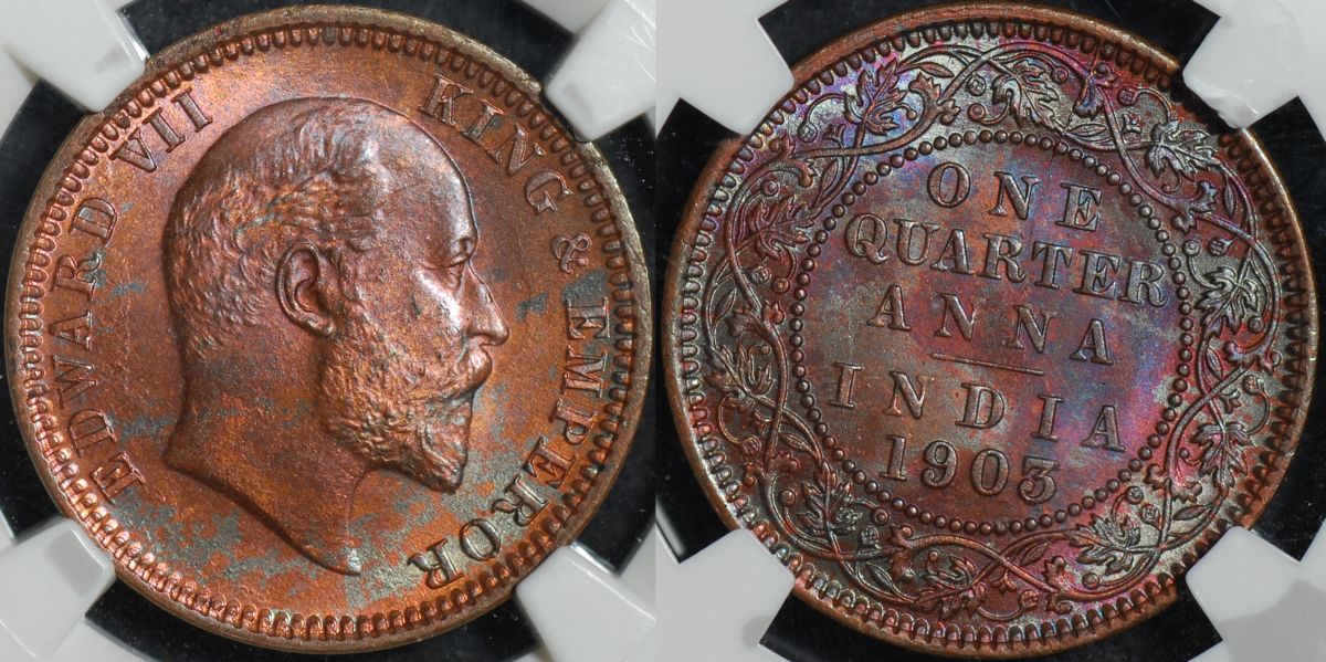 India 1903c 1/4 Anna NGC MS65RB