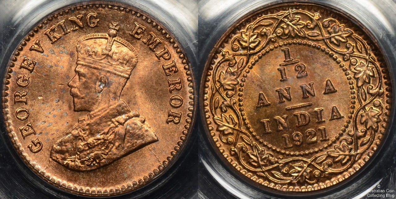 India 1921 (c) 1/12 Anna PCGS MS65RD