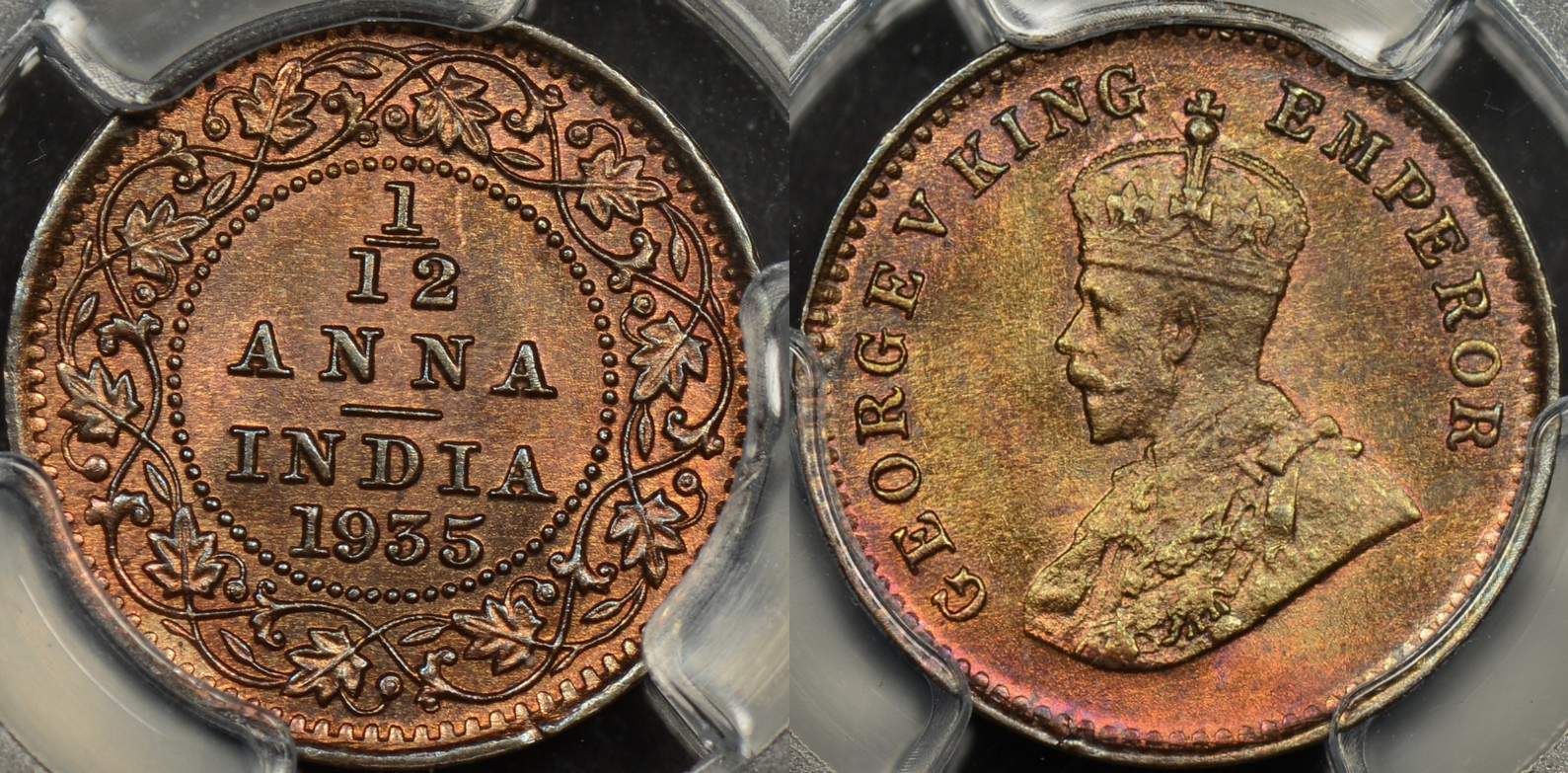 India 1935 (c) 1/12 Anna PCGS MS65RB