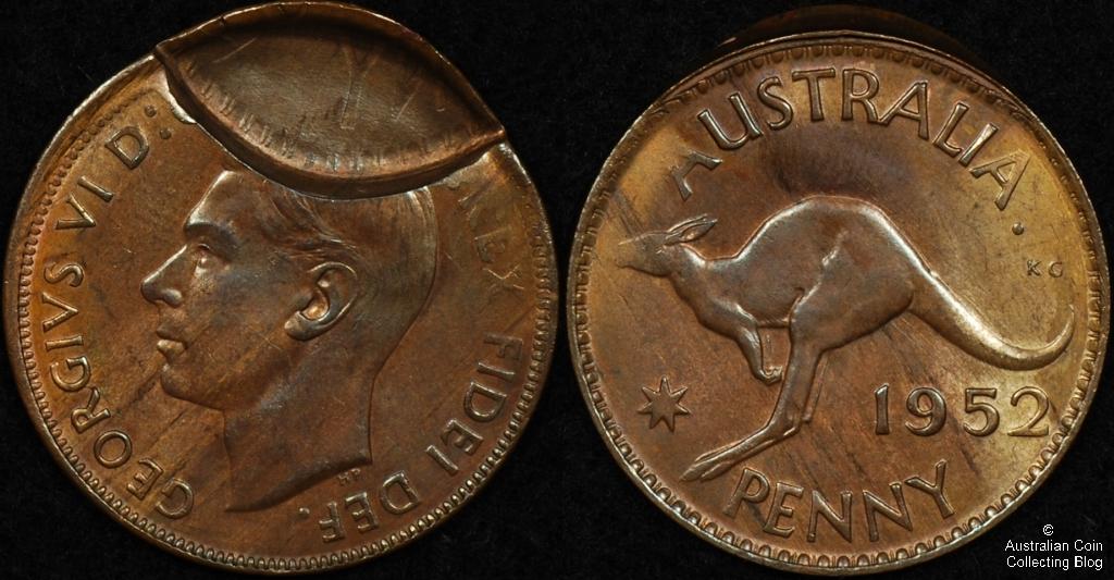 Australia 1952 A Penny Indent with Brockage Error