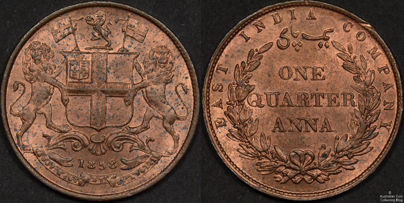 India 1858 Quarter Anna