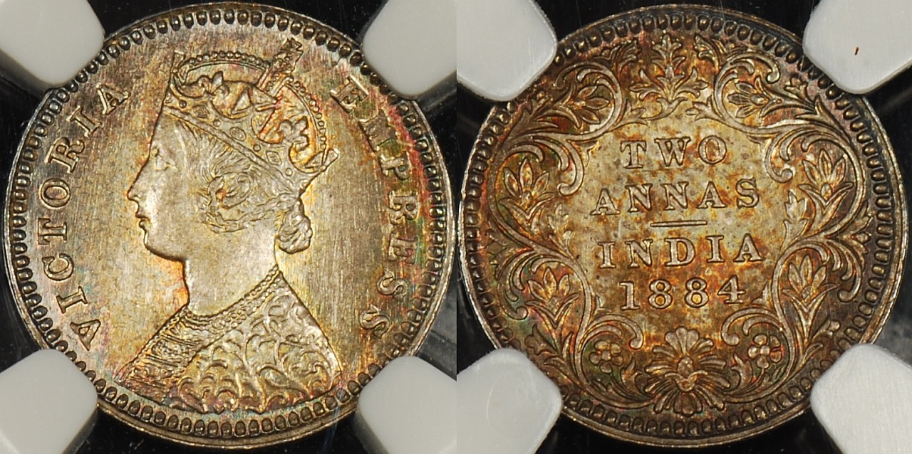 India 1884(c) 2 Annas NGC MS66