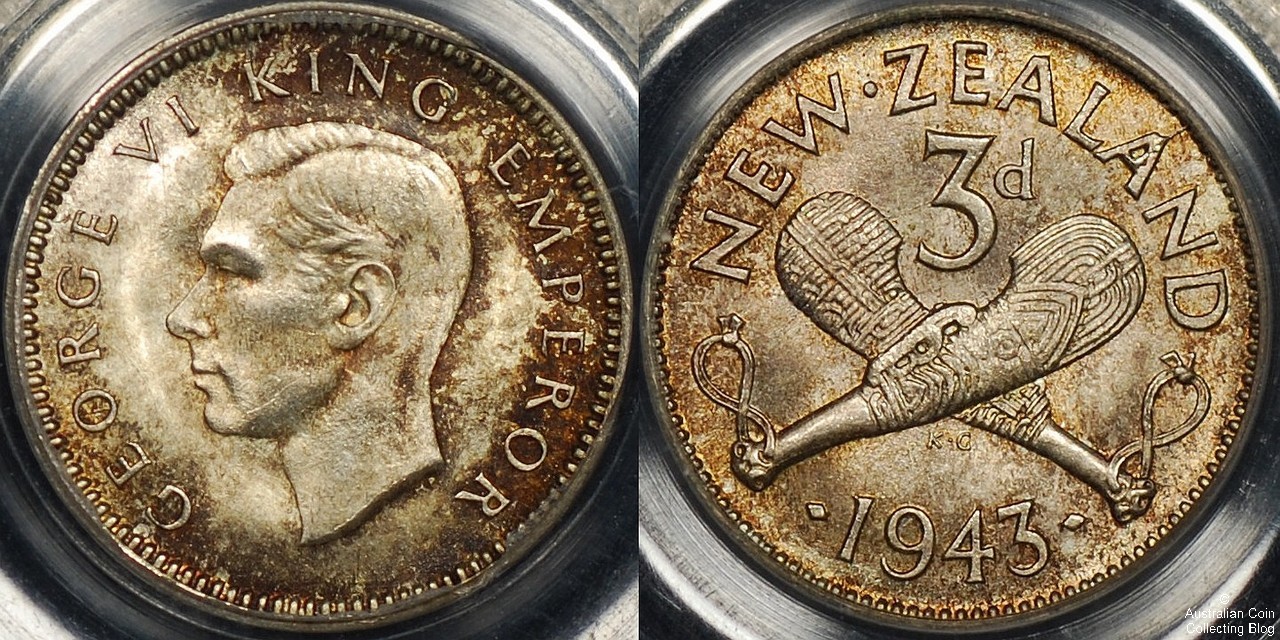 New Zealand 1943 3d PCGS MS65