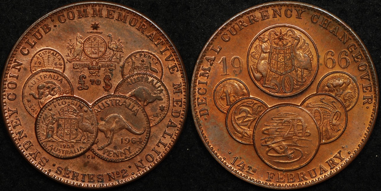 Australia 1966 Sydney Coin Club Decimal Changeover Copper Medallion