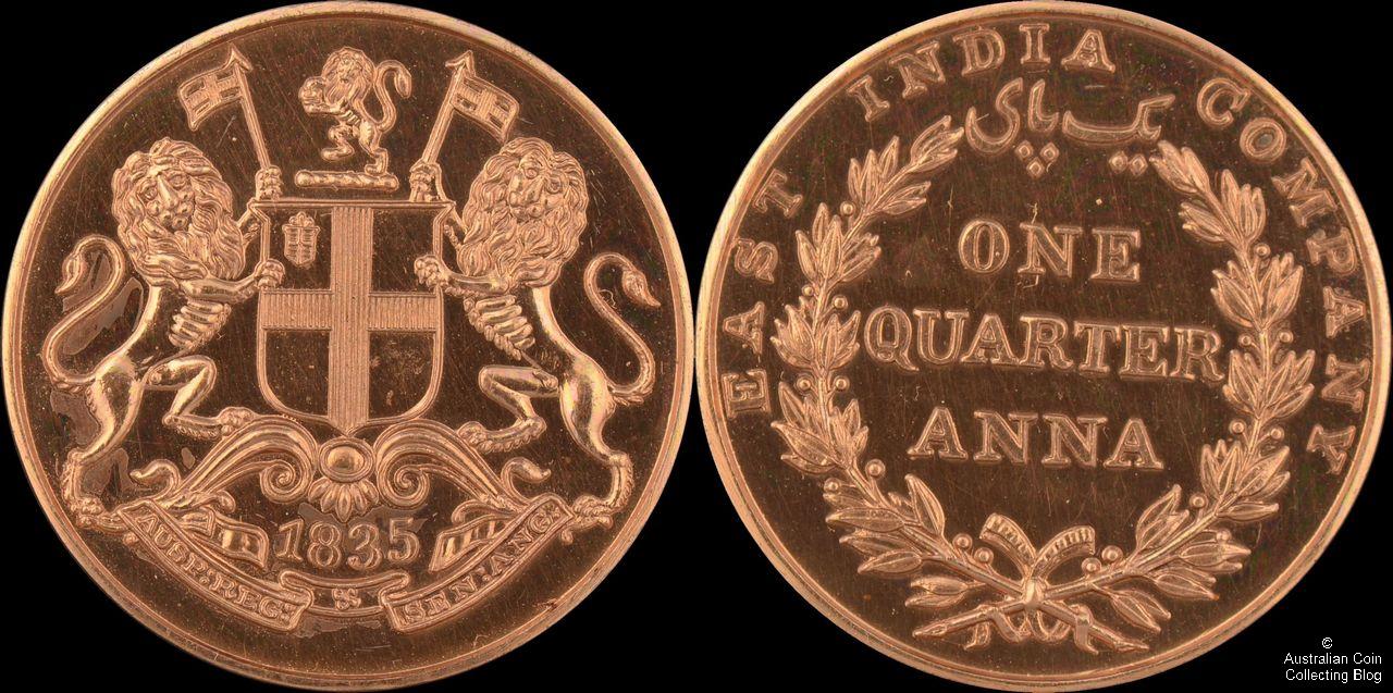 India 1835 Quarter Anna Proof