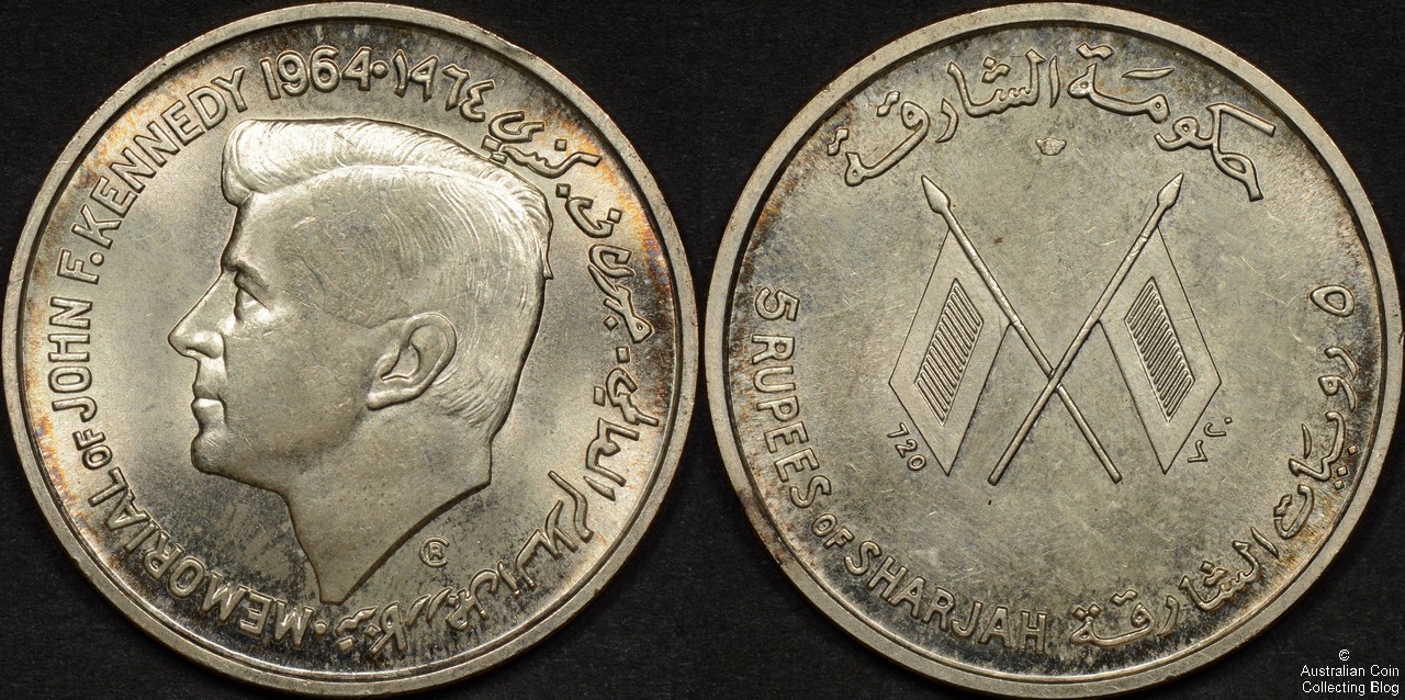 Sharjah 1964 5 Rupees – First Year Memorial of John F Kennedy