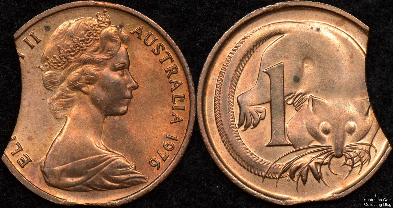 Australia 1976 1 Cent Double Clipped Planchet Error