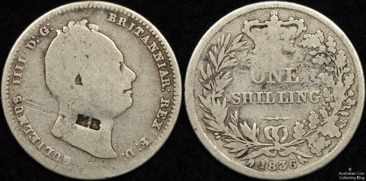 Great Britain 1835 Shilling with MB Countermark