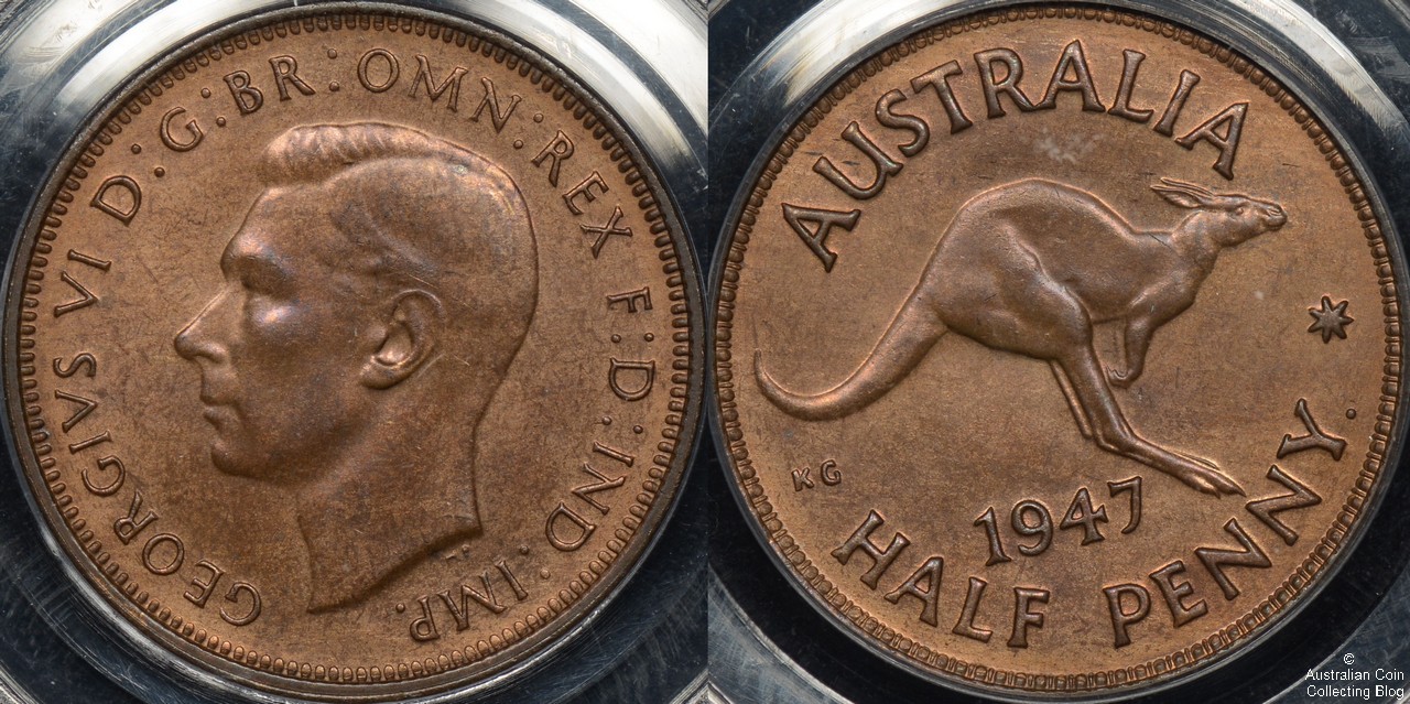 Australia 1947 y Halfpenny PCGS MS64RB