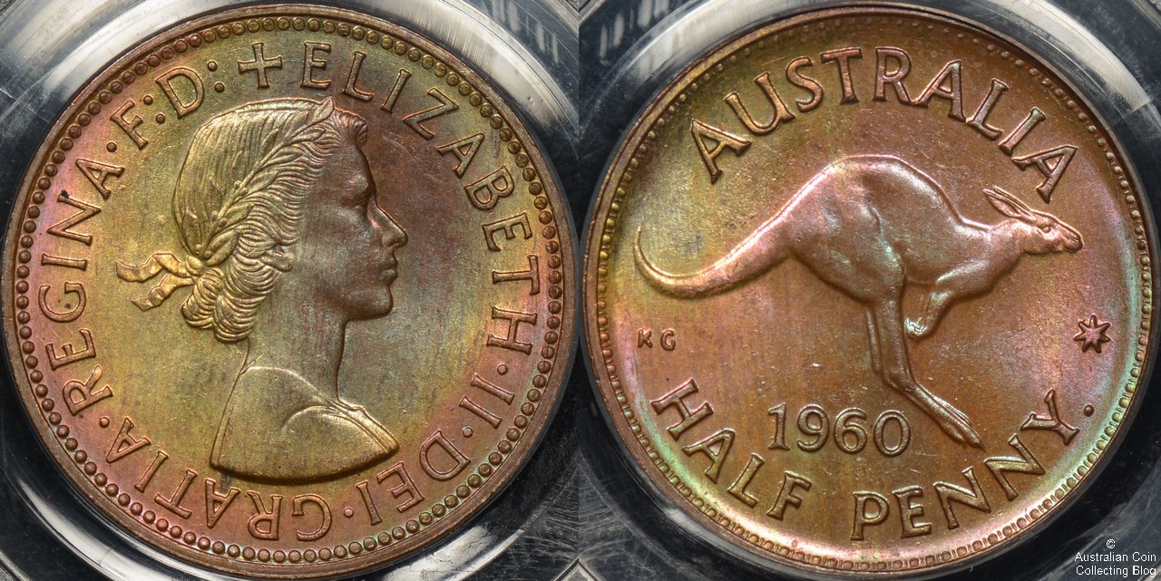 Australia 1960 y Halfpenny PCGS MS65RB