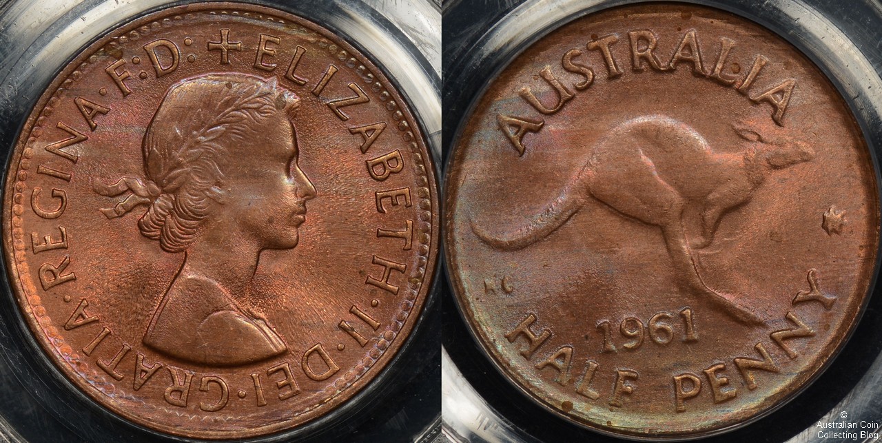 Australia 1961 y Halfpenny PCGS MS65RB