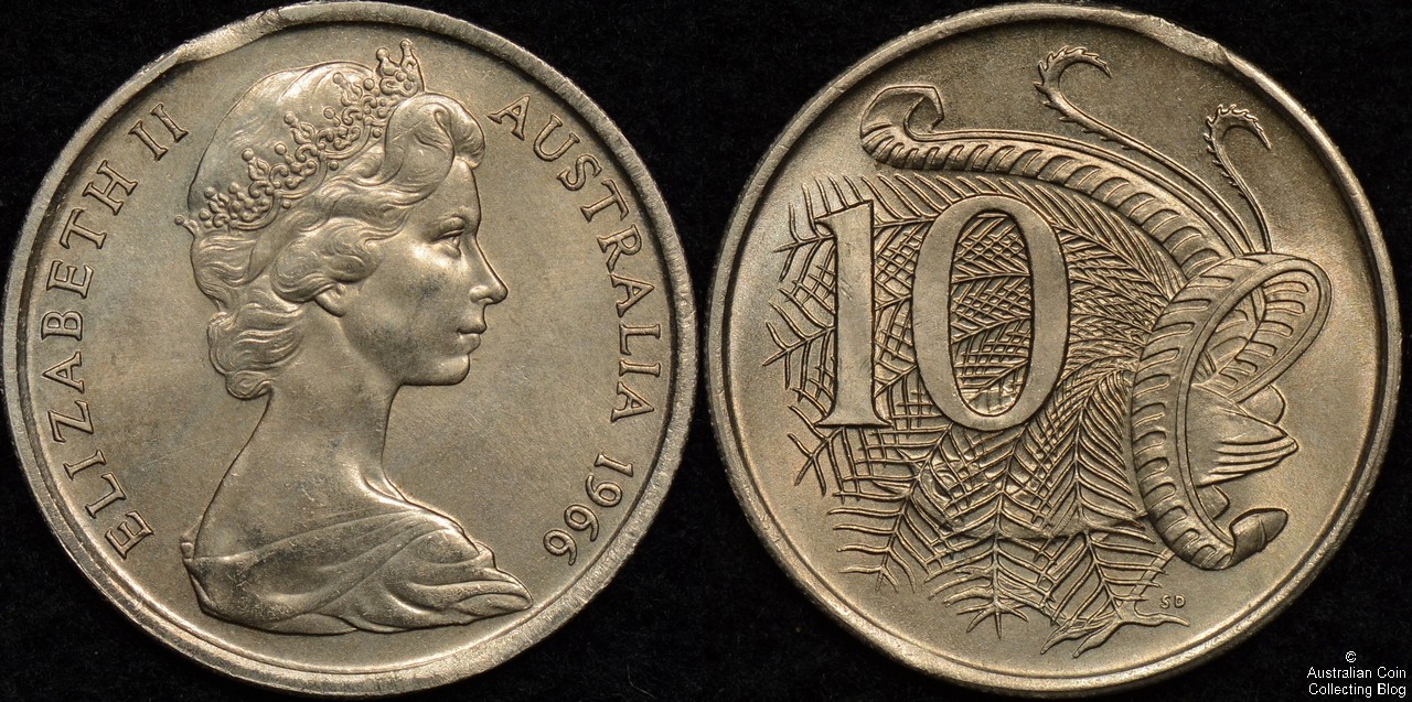Australia 1966 10c Clipped Planchet Error