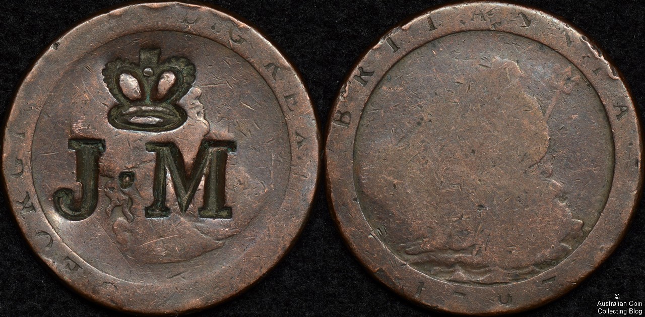 Great Britain 1797 Penny with Crowned JM Counterstamp