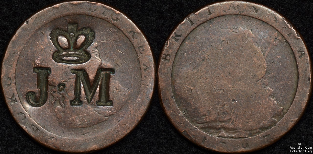 Great Britain 1797 Penny with Crowned JM Counterstamp