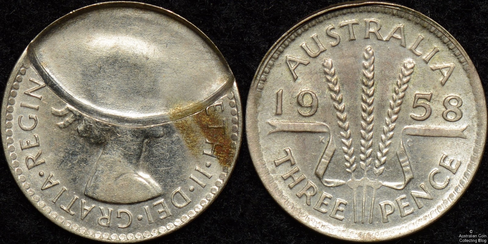 Australia 1958 Threepence Indent Error