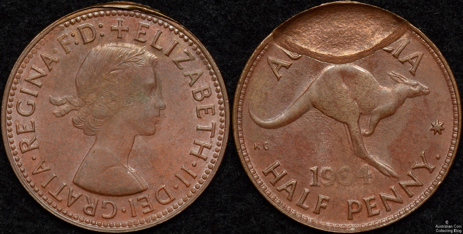 Australia 1964y Halfpenny Indent Error