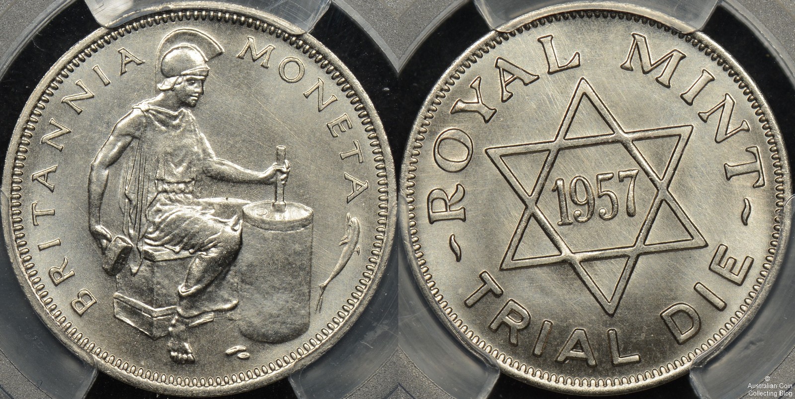 Great Britain 1957 Royal Mint Die Trial PCGS MS68