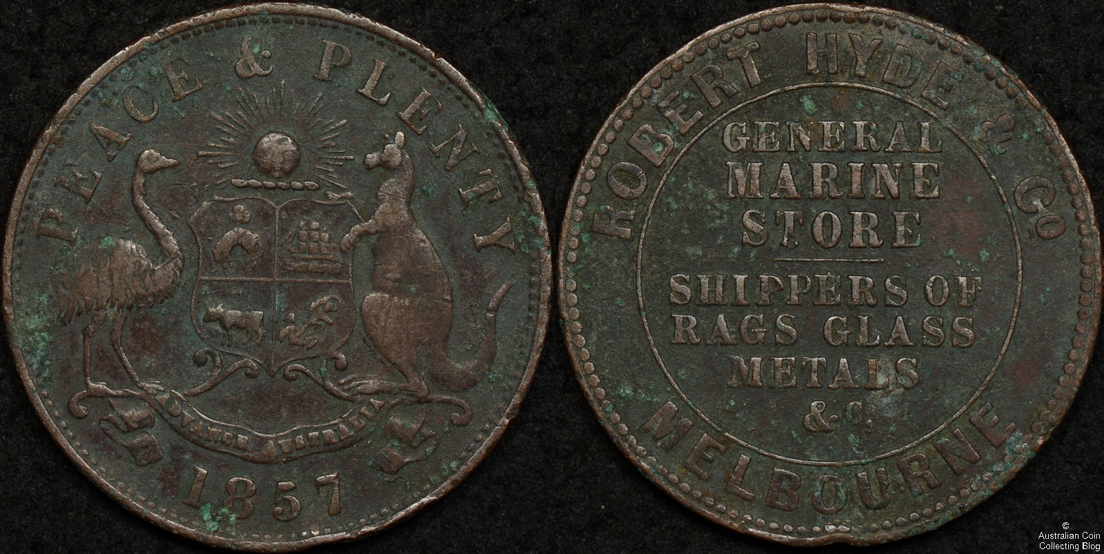 Australia 1857 Robert Hyde Peace & Plenty Penny Token