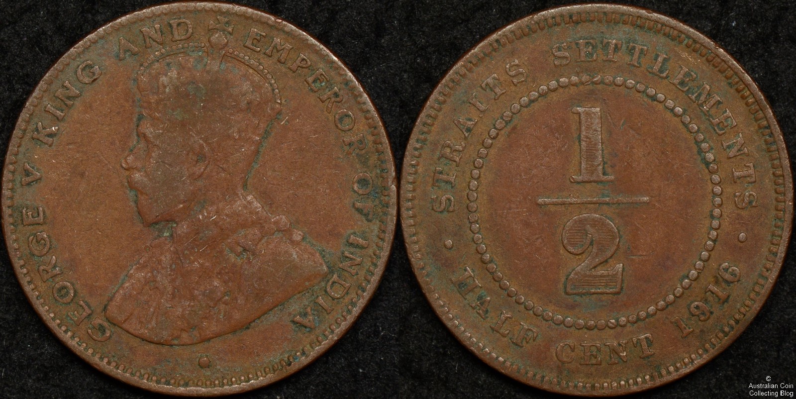 Straits Settlements 1916 Half Cent KM#28